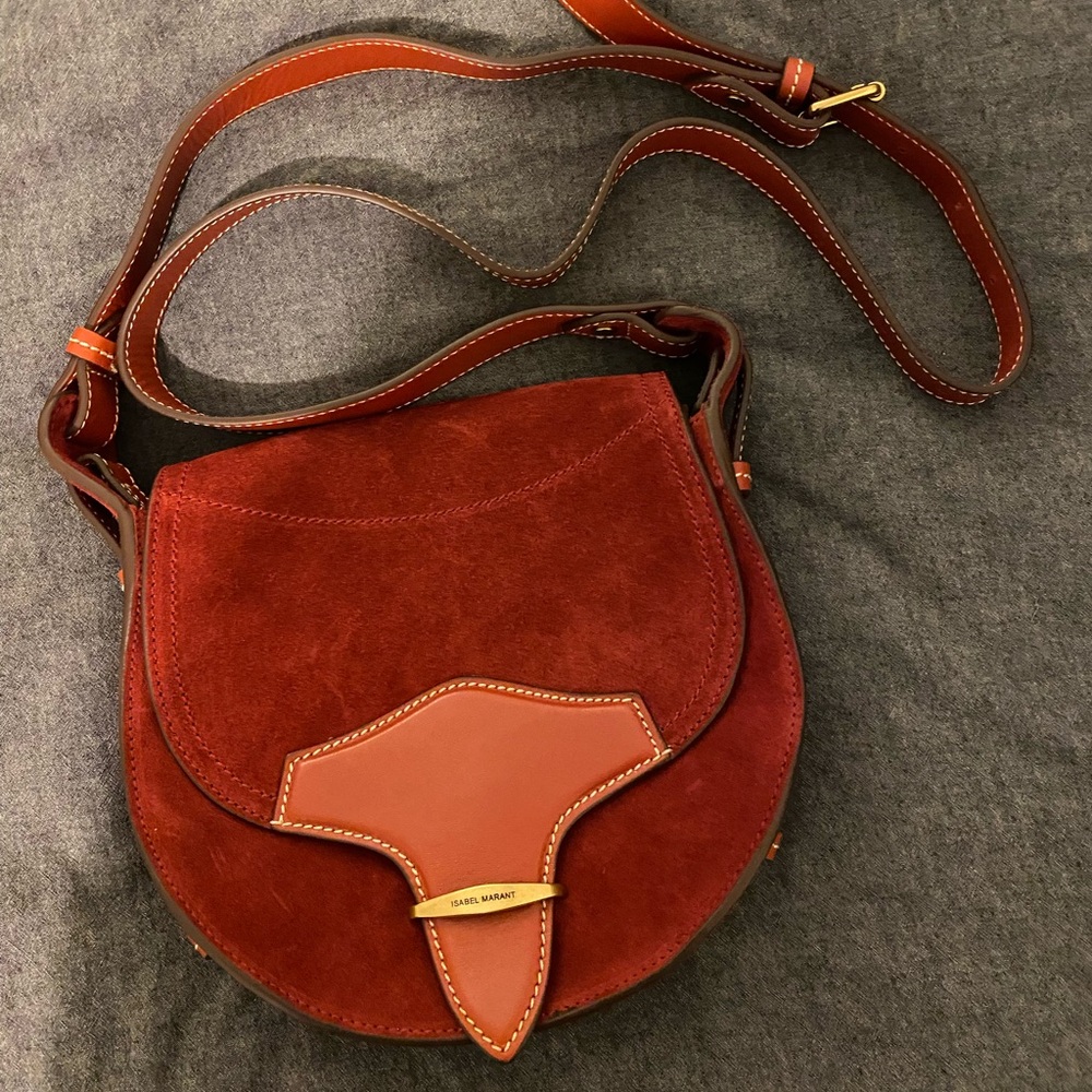 Isabel marant deep red suede and leather crossbody bag